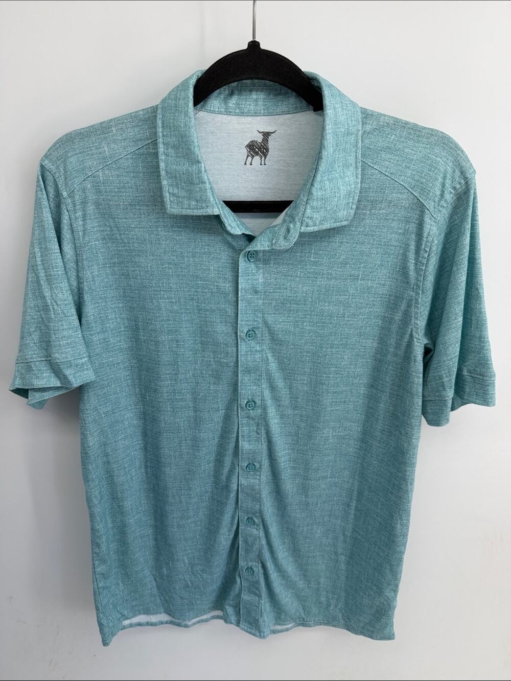 Raffi 100% cotton Heather blue short sleeve button up shirt sz M